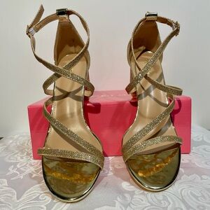 Allegra K 7.5 Glittery Gold Strappy Heels GUC
